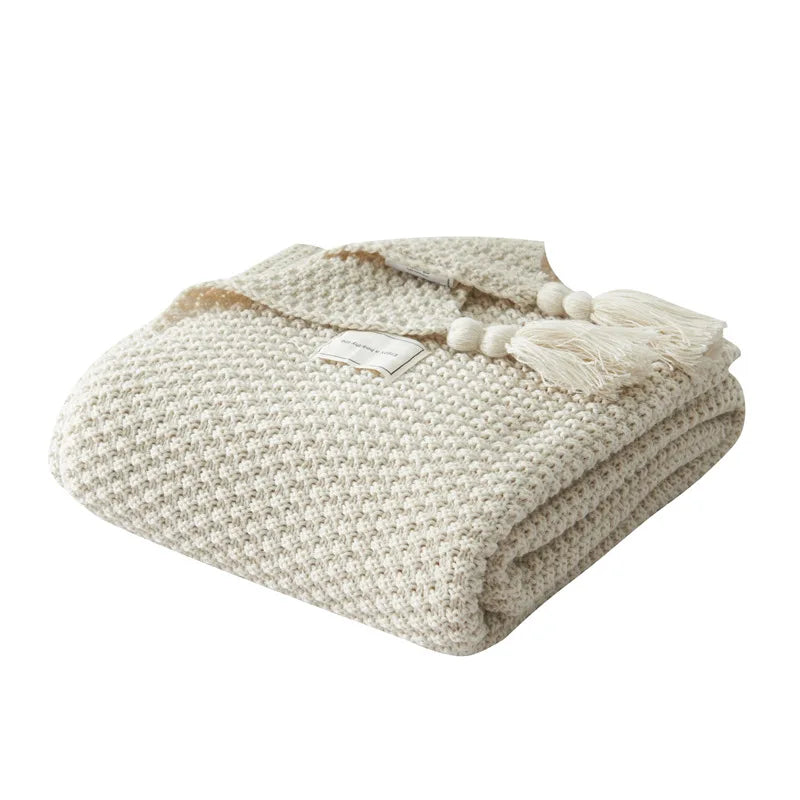 Waffle Knit Tassel Throw Blanket