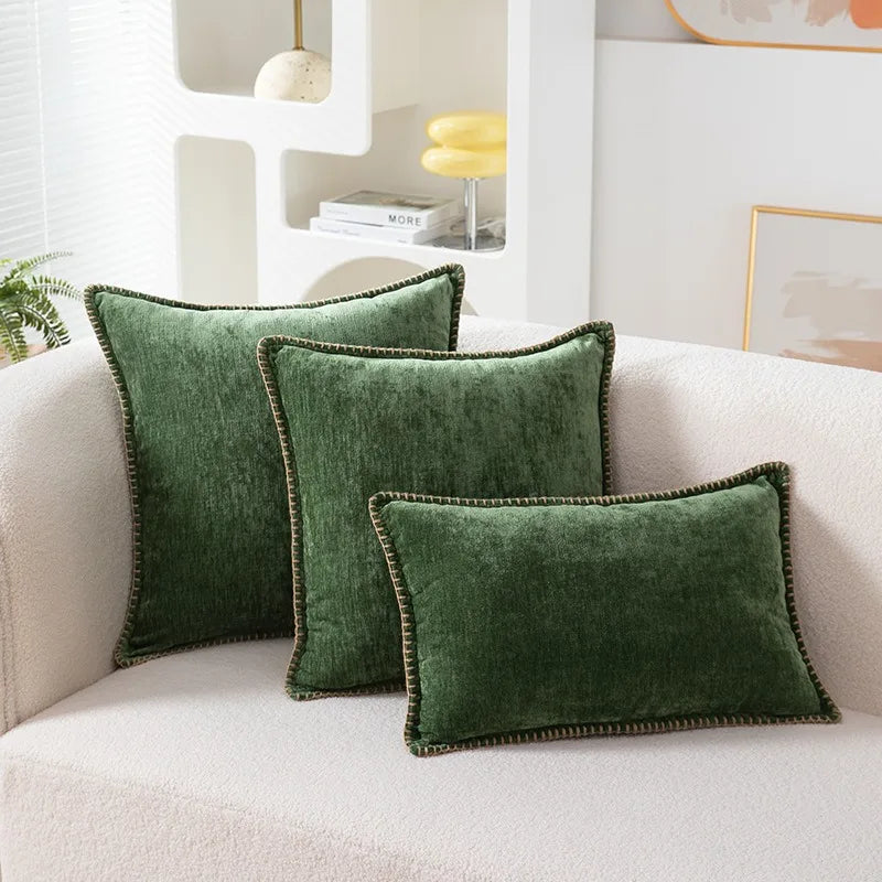 Chenille Cushion Cover with Stitched Edge