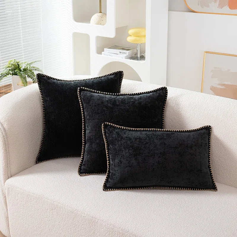 Chenille Cushion Cover with Stitched Edge