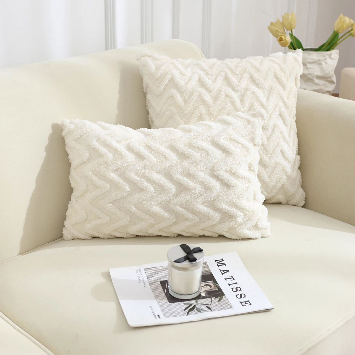 Jacquard Plush Geometric Cushion Cover