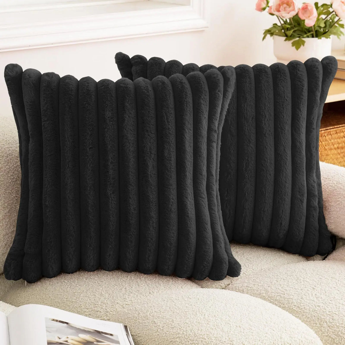 Faux Fur Ribbed Cushion Cover