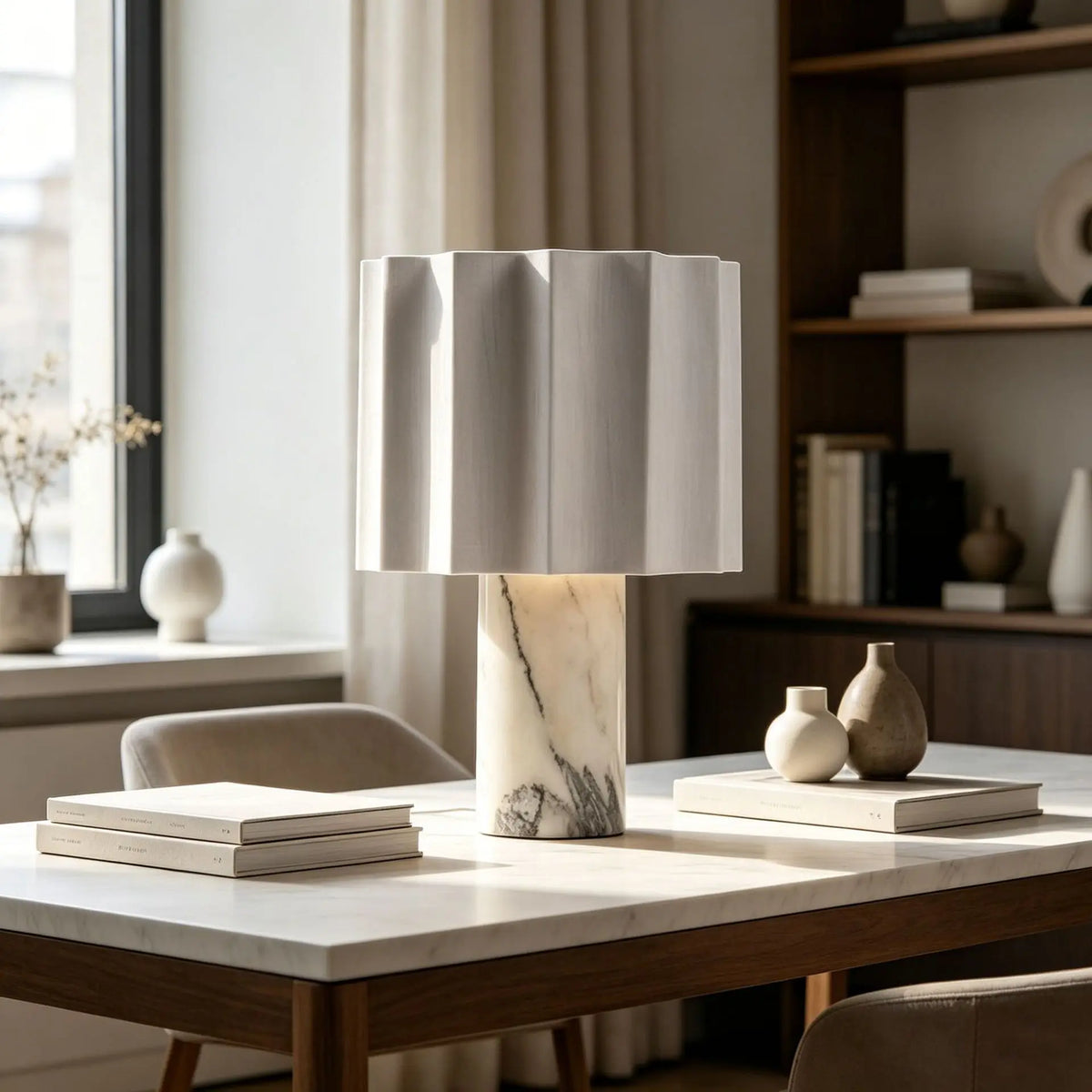 Marble & Pleated Fabric Table Lamp