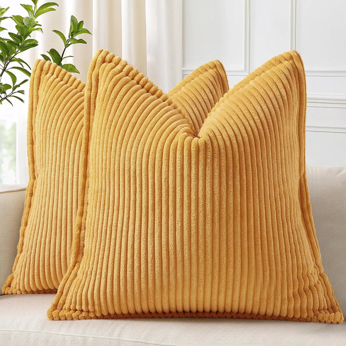 Boho Striped Corduroy Cushion Covers — Set of 2