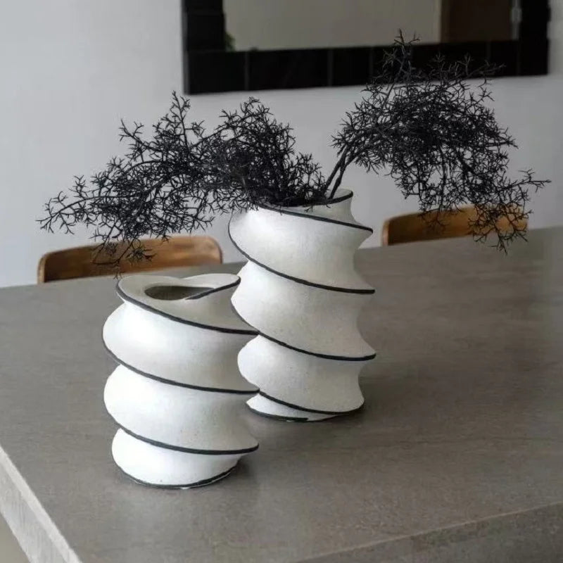 Hand-Painted Spiral Ceramic Vase