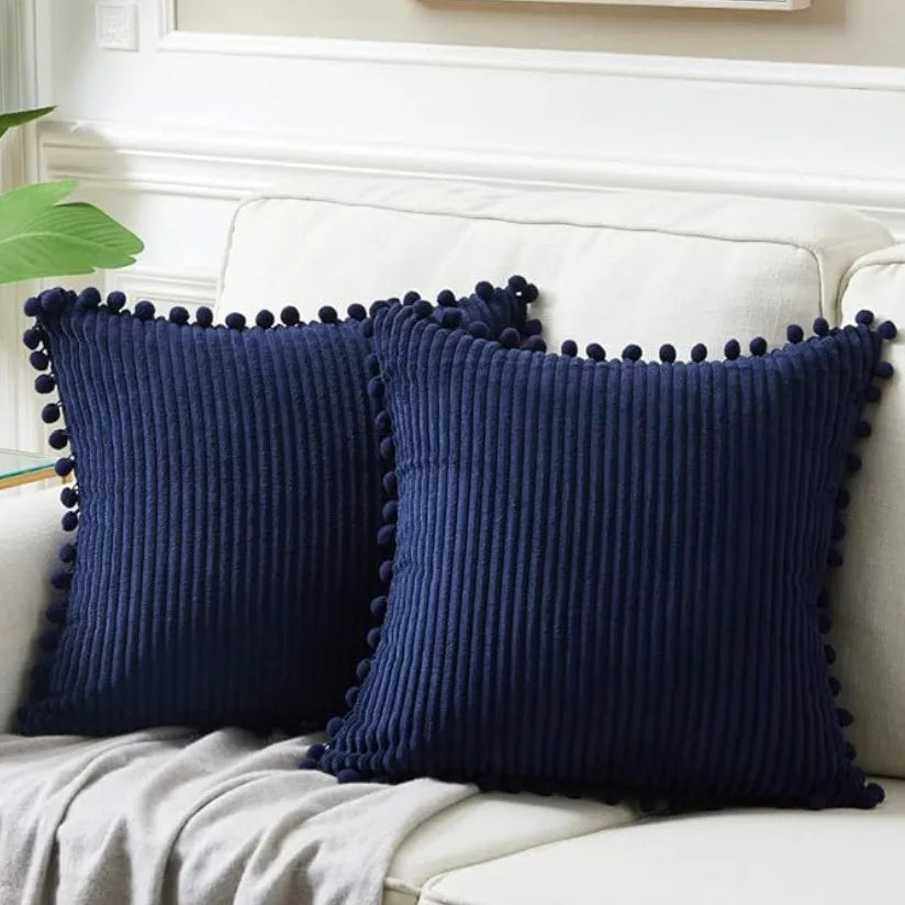 Pom-Pom Stripe Cushion Cover