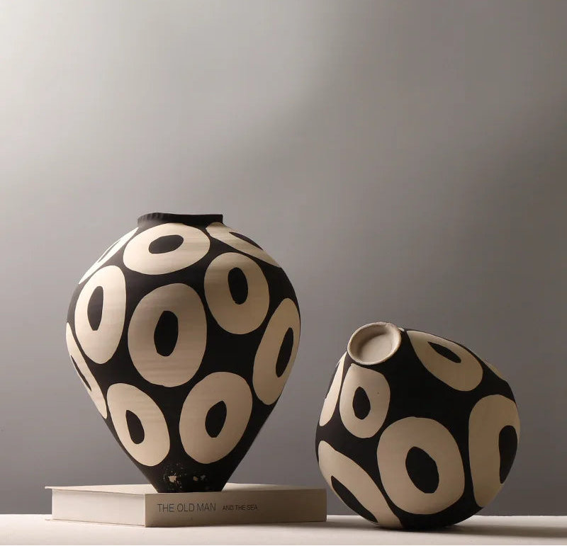 Hand-Drawn Geometric Ceramic Vase